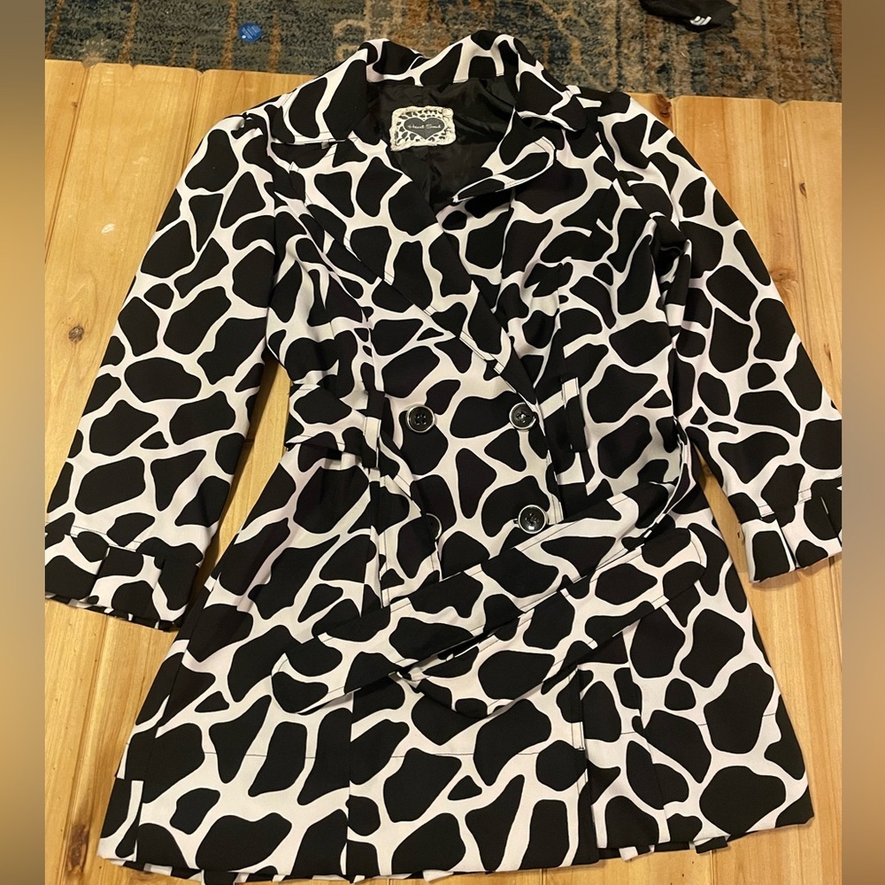 Heart Soul Black and White Patterned Double-Breasted Trench Coat